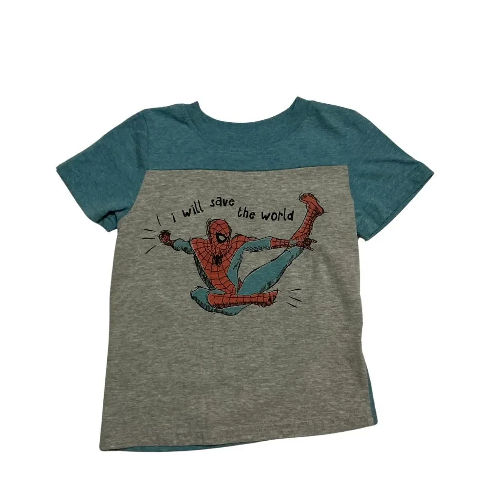 Marvel Spider-man T-Shirt Size 3T Boys Short Sleeve Graphic Gray and Teal Tee